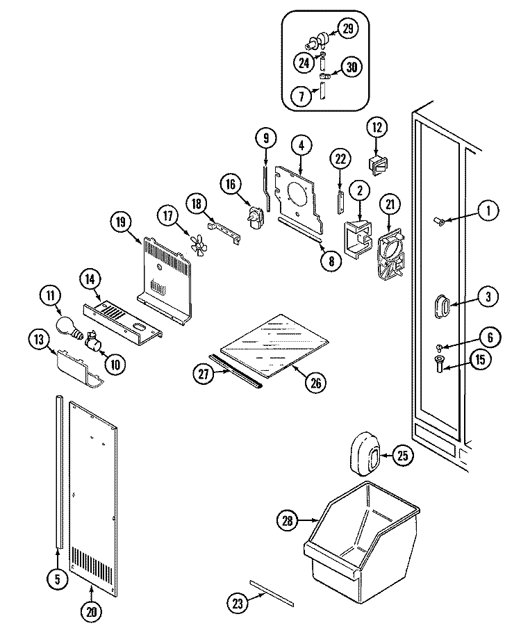 FREEZER COMPARTMENT Diagram and Parts List for GS22B6C3EV  Maytag Refrigerator