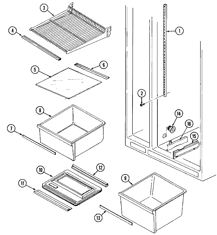 SHELVES & ACCESSORIES Diagram and Parts List for NS207PW  Maytag Refrigerator