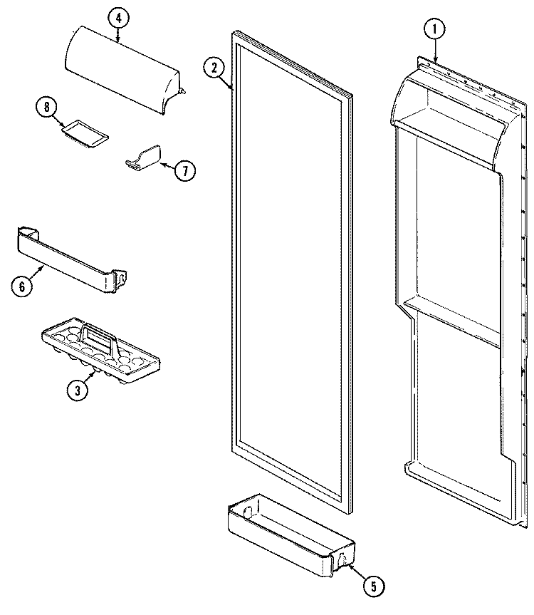FRESH FOOD INNER DOOR Diagram and Parts List for BRD924B  Admiral Refrigerator