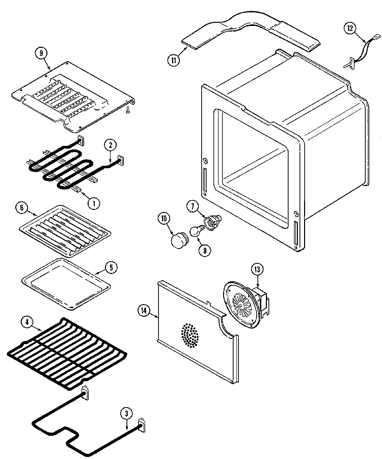 OVEN Diagram and Parts List for 9876XVB  Magic Chef Wall Oven