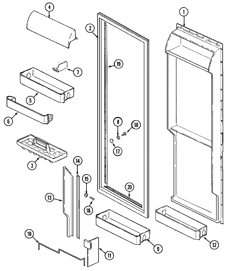 FRESH FOOD INNER DOOR Diagram and Parts List for KFU5750  Maytag Refrigerator