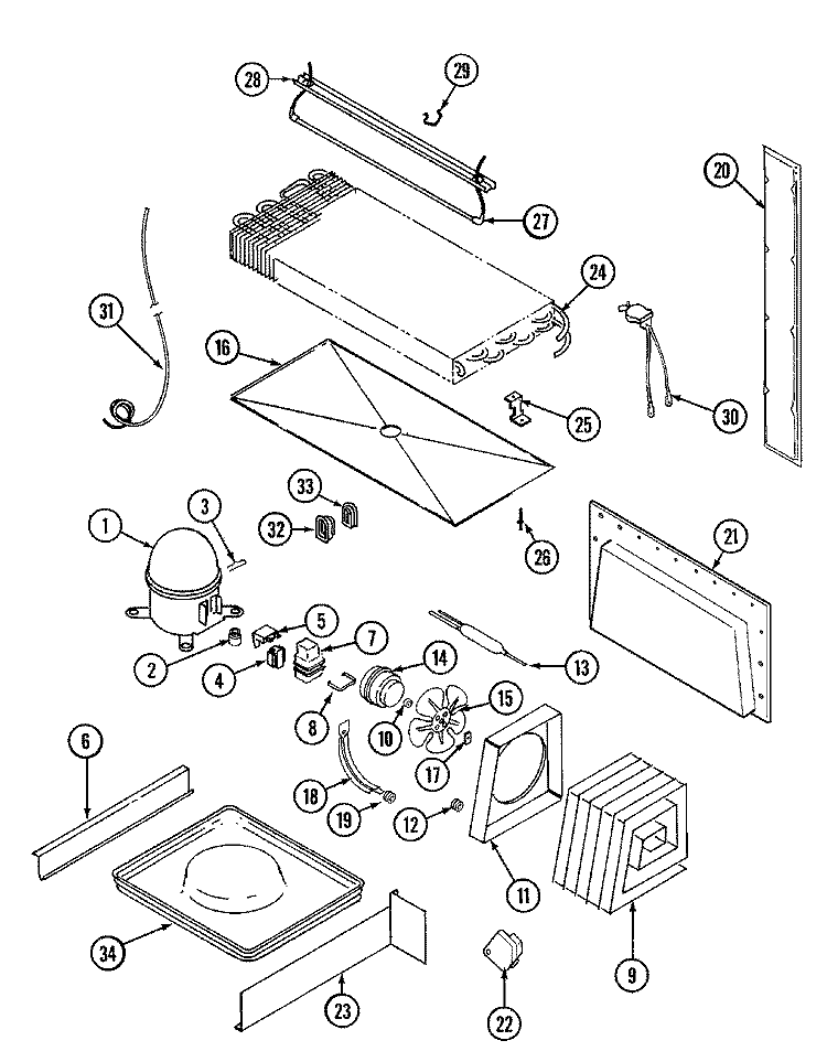 UNIT COMPARTMENT & SYSTEM Diagram and Parts List for GT21A83V  Admiral Refrigerator