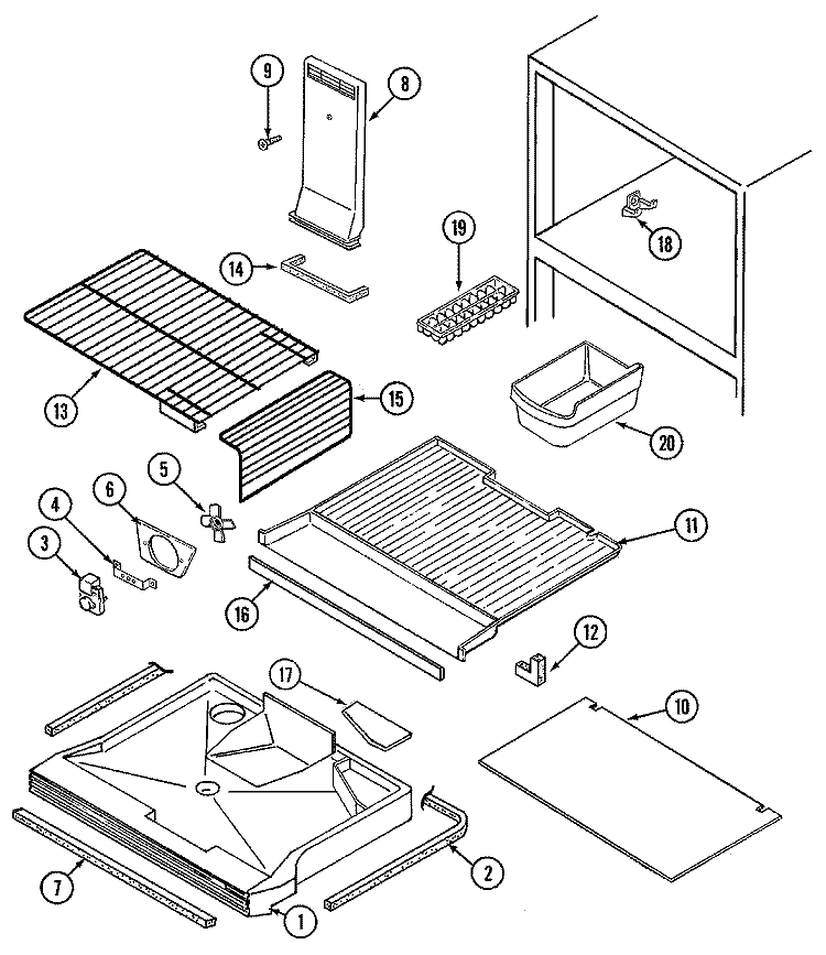 FREEZER COMPARTMENT Diagram and Parts List for GT19B7N3EV  Maytag Refrigerator