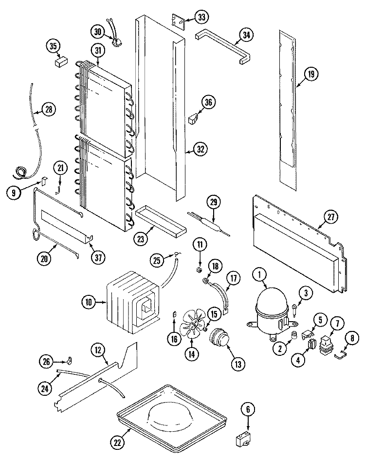 UNIT COMPARTMENT & SYSTEM Diagram and Parts List for KGU6700BS  Admiral Refrigerator