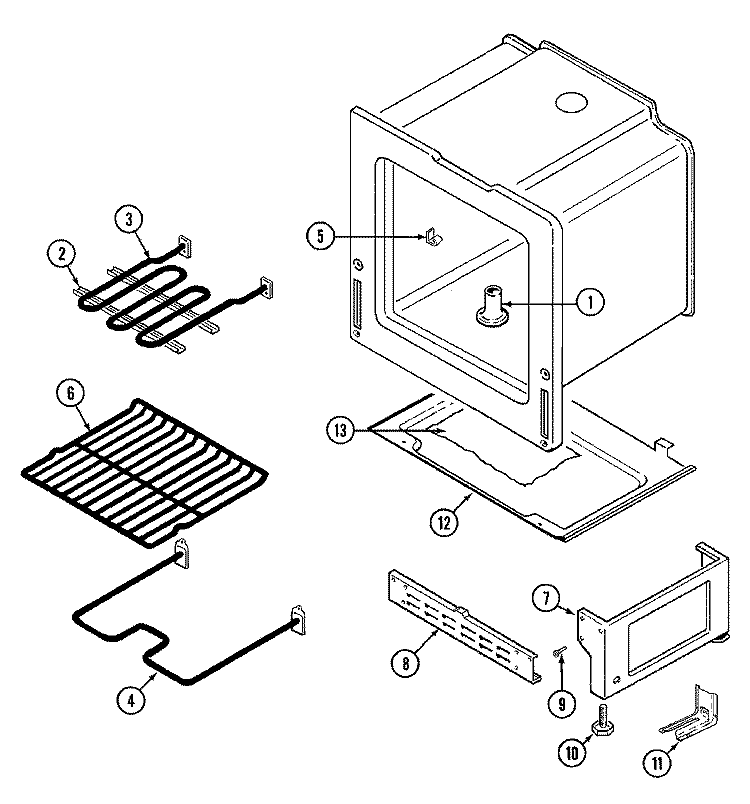 OVEN / BASE Diagram and Parts List for 3500PPW-D  Magic Chef Range