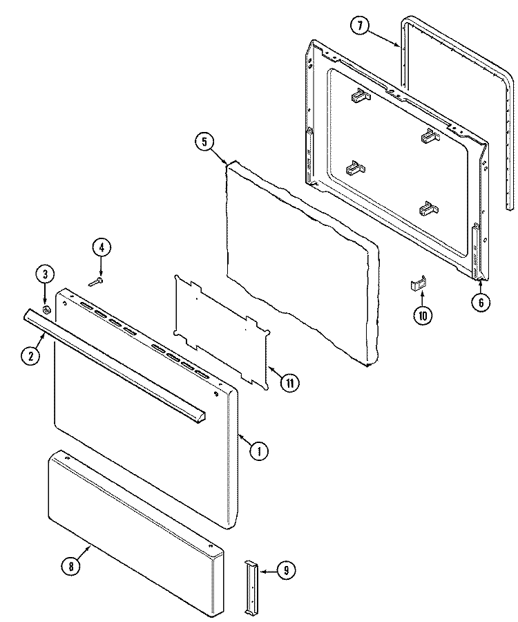DOOR Diagram and Parts List for 3500PPW-D  Magic Chef Range