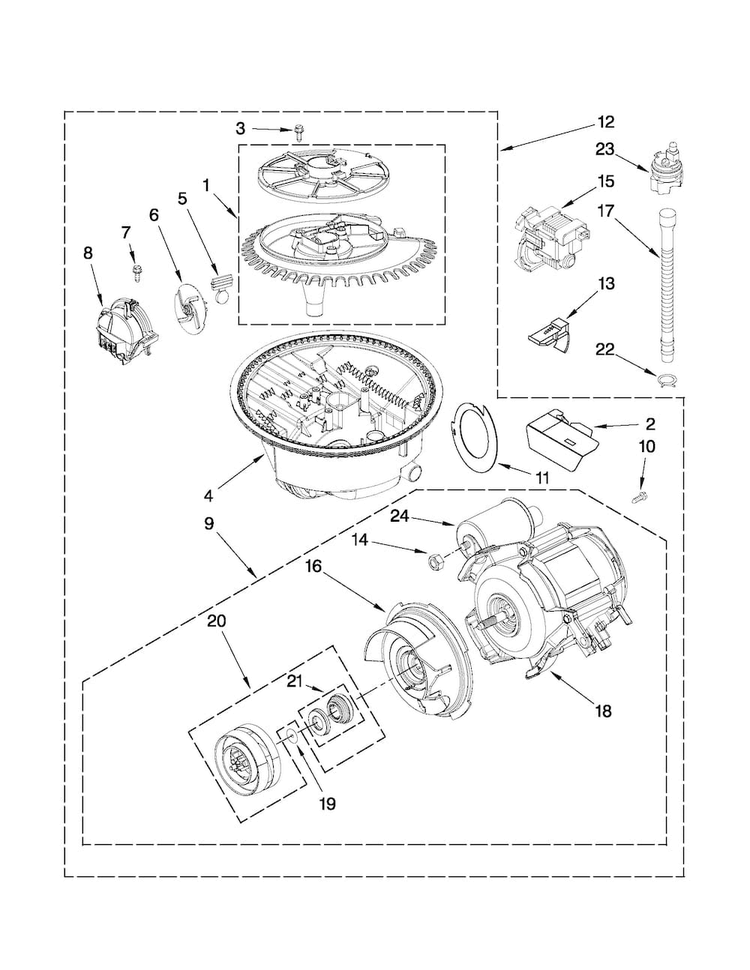 Pump And Motor Parts Diagram and Parts List for MDBH979AWS4  Maytag Dishwasher
