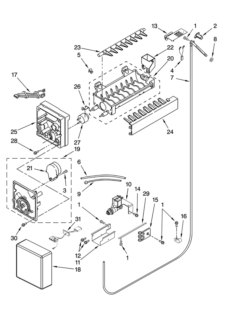 Icemaker Parts Diagram and Parts List for JF42PPFXDB01  Jenn-Air Refrigerator