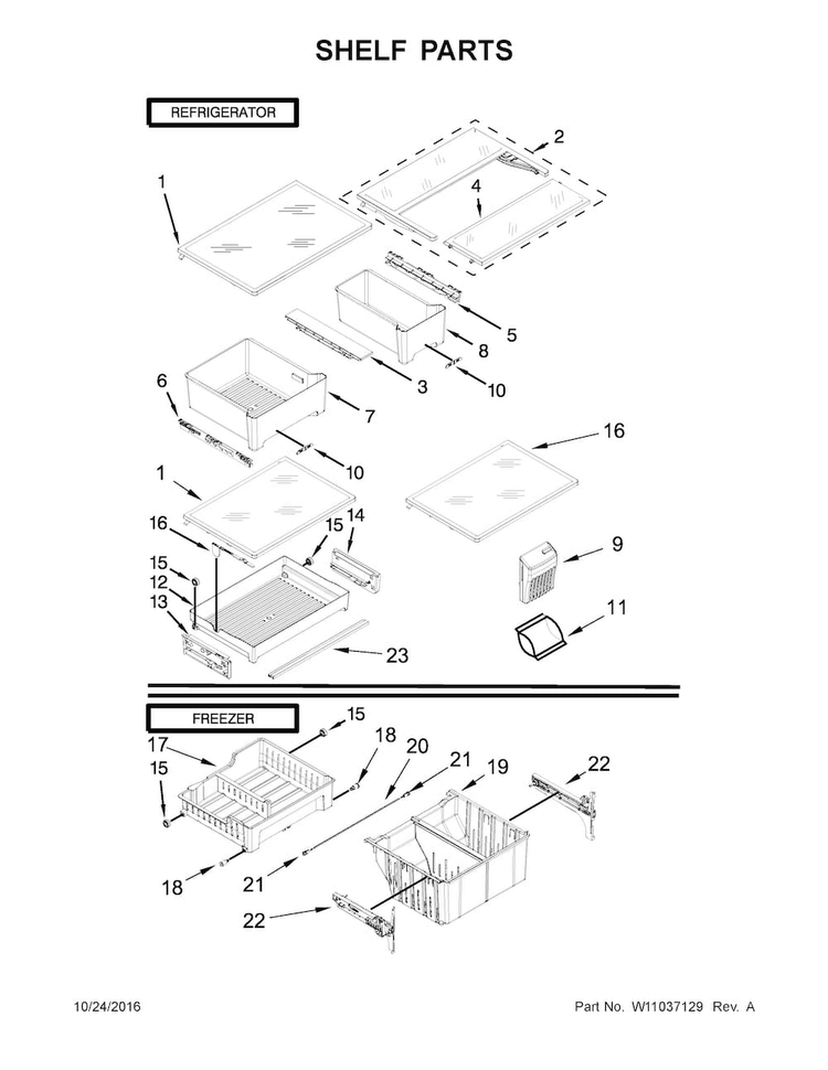 Shelf Parts Diagram and Parts List for MFB2055FRW00  Maytag Refrigerator