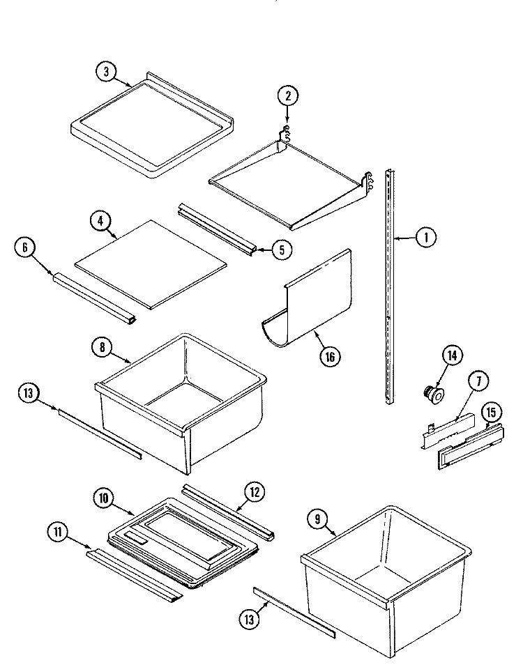 SHELVES & ACCESSORIES Diagram and Parts List for GS22B7C3EV  Admiral Refrigerator