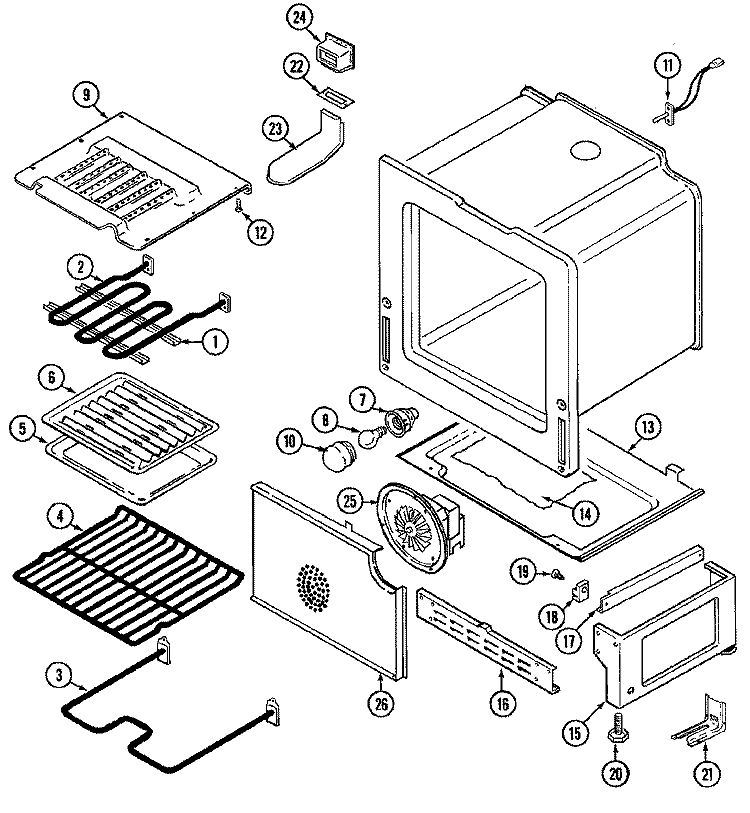 OVEN / BASE Diagram and Parts List for CRE9830BCE  Maytag Range