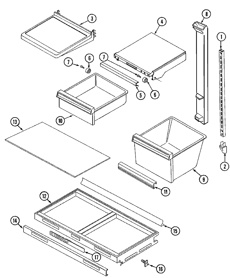SHELVES & ACCESSORIES Diagram and Parts List for RTV2100DAE  Maytag Refrigerator
