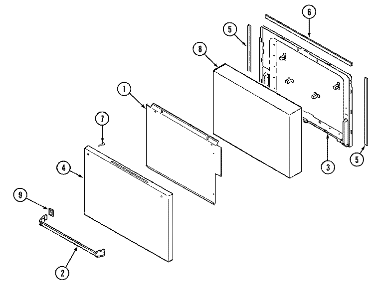 DOOR (LOWER) Diagram and Parts List for 9522WUA  Magic Chef Wall Oven