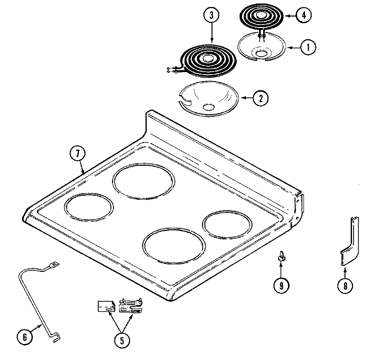 TOP ASSEMBLY Diagram and Parts List for CRE9530BCE  Maytag Range