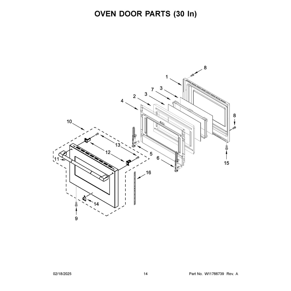 Oven Door Parts (30 In) Diagram and Parts List for JPIGC748RL00  Jenn-Air Range