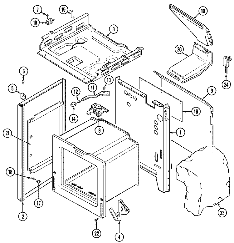 BODY Diagram and Parts List for GA3488VVV  Maytag Range