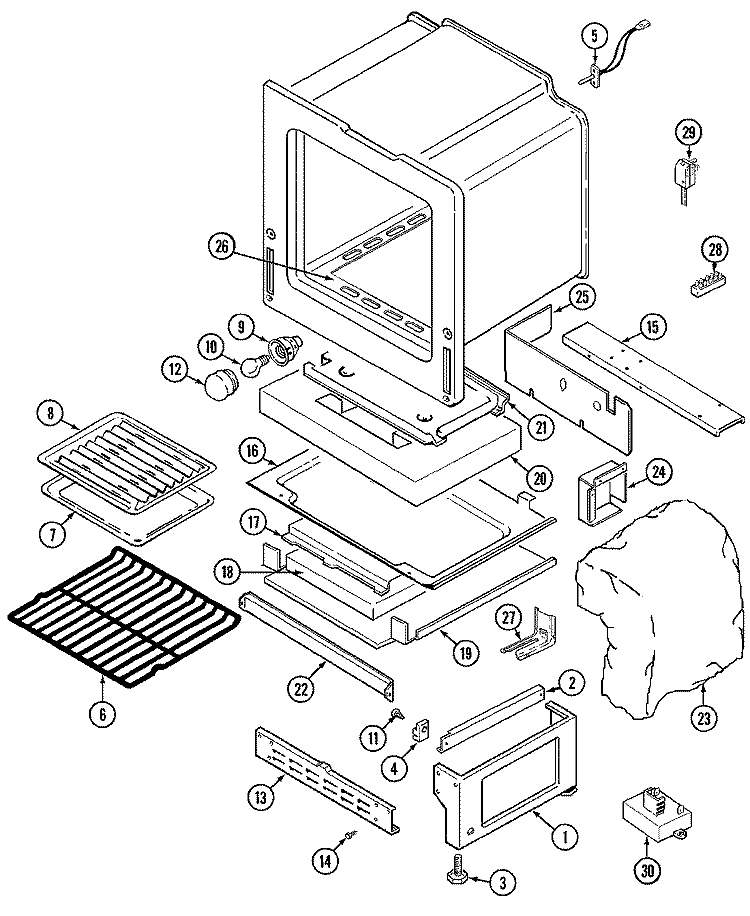 OVEN / BASE Diagram and Parts List for GA3488VVV  Maytag Range
