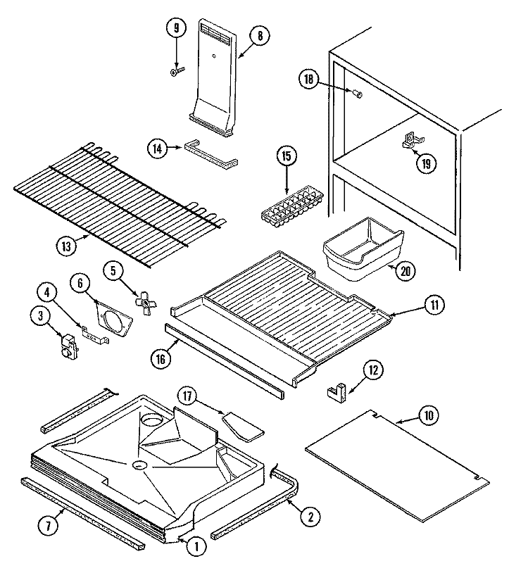 FREEZER COMPARTMENT Diagram and Parts List for GT17B7N3EV  Admiral Refrigerator