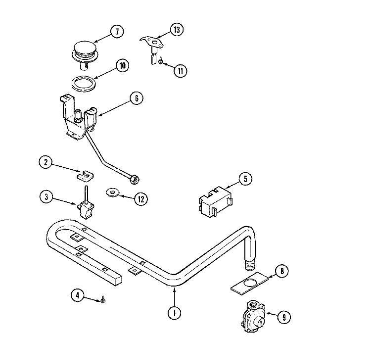 GAS CONTROLS Diagram and Parts List for 8351VQ  Magic Chef Cooktop