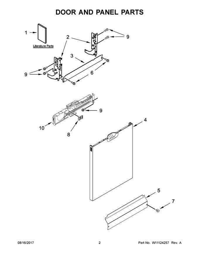 02 - Door And Panel Parts Diagram and Parts List for ADB1700ADS4  Amana Dishwasher