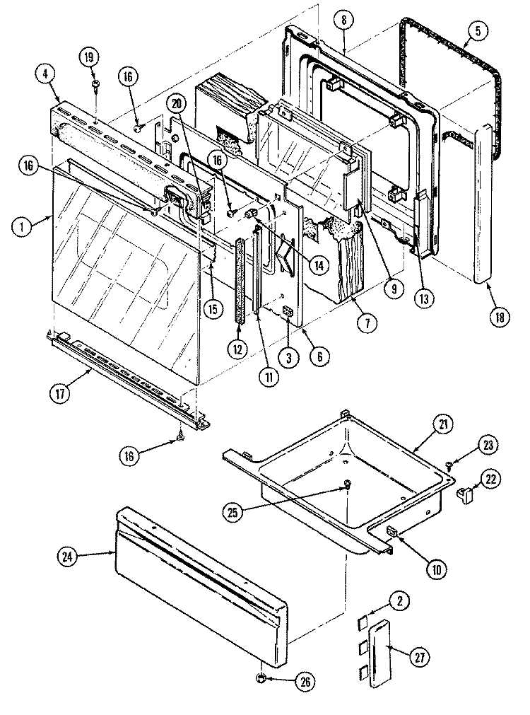 DOOR / DRAWER Diagram and Parts List for 7858XRW  Magic Chef Range