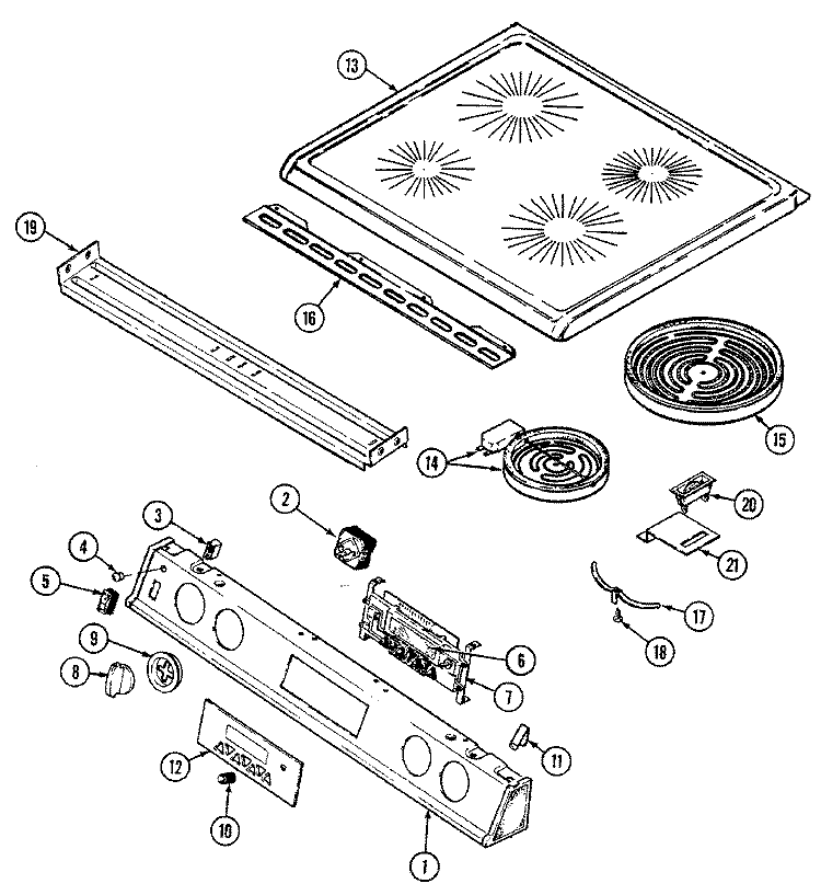 TOP ASSEMBLY Diagram and Parts List for 7858XRW  Magic Chef Range