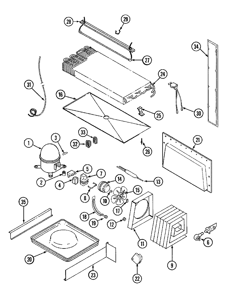 UNIT COMPARTMENT & SYSTEM Diagram and Parts List for GT21B7N3EV  Admiral Refrigerator