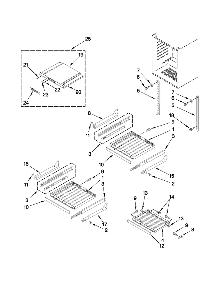 Shelf Parts Diagram and Parts List for JUW248LBCX13  Jenn-Air Wine and Beverage Cooler