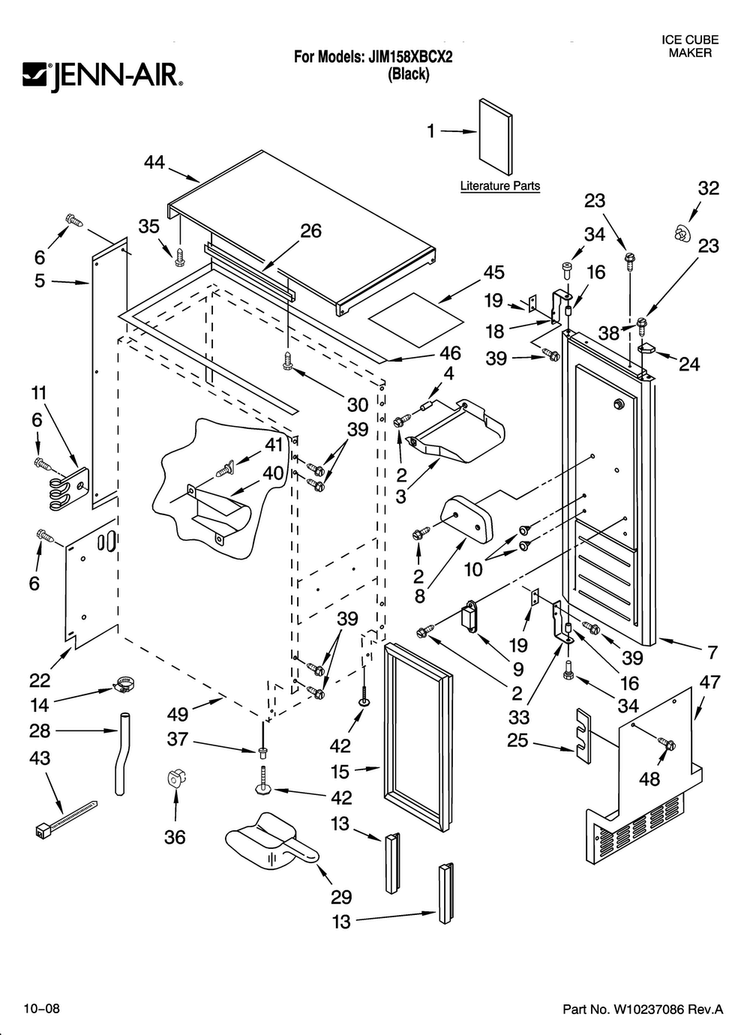 Cabinet Liner And Door Parts Diagram and Parts List for JIM158XBCX2  Jenn-Air Ice Maker