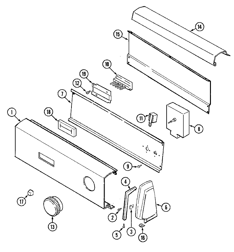 CONTROL PANEL Diagram and Parts List for JDG1000W  Jenn-Air Dryer