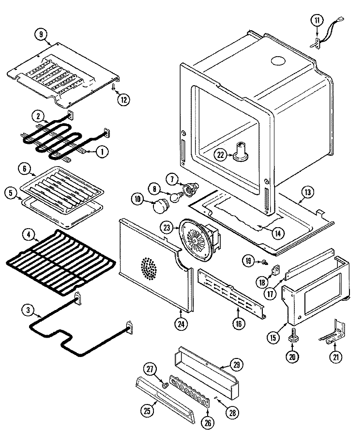 OVEN / BASE Diagram and Parts List for CRE9530CDE  Maytag Range