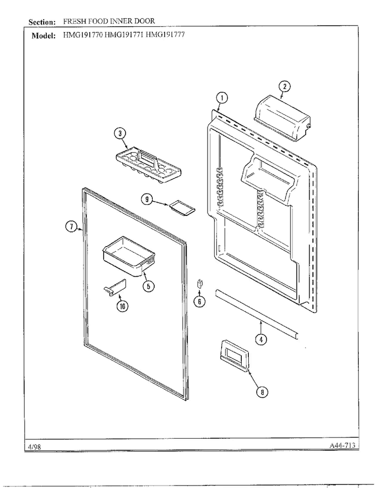 Fresh Food Inner Door Diagram and Parts List for HMG191777  Admiral Refrigerator