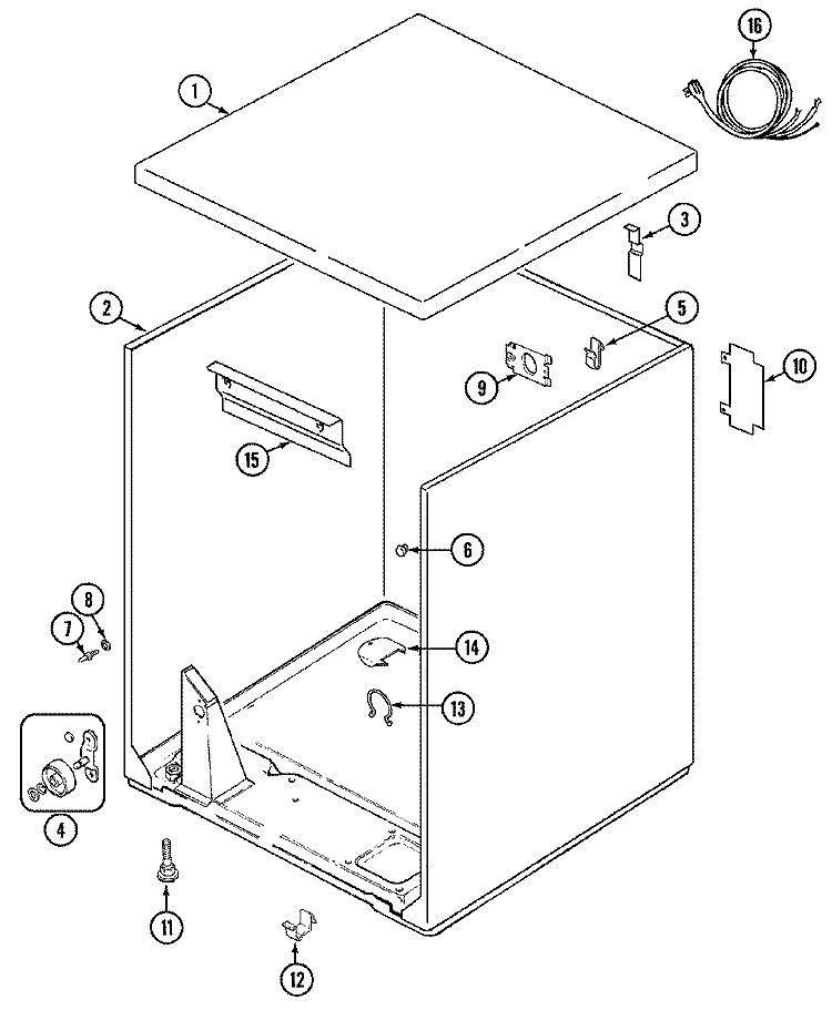 CABINET Diagram and Parts List for JDE2000WC  Jenn-Air Dryer