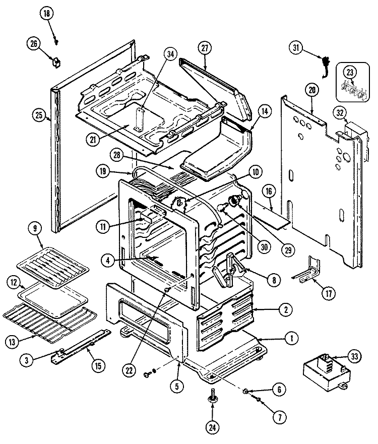 BODY / OVEN Diagram and Parts List for GM3167WUV  Maytag Range