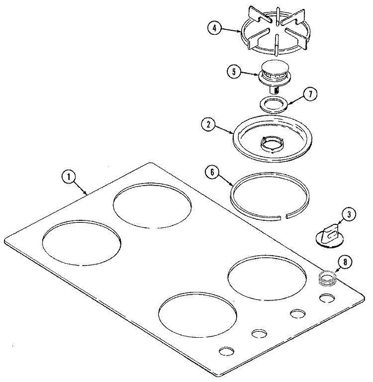 TOP ASSEMBLY Diagram and Parts List for X8261RB  Maytag Cooktop