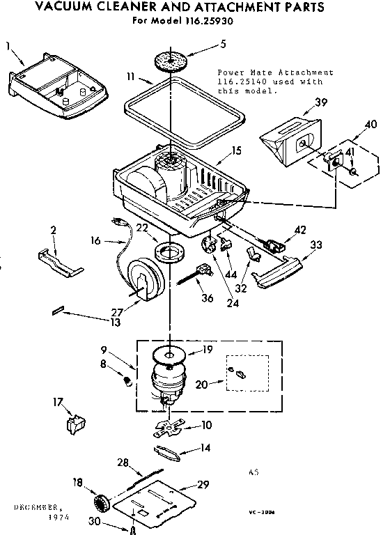 Base Assembly Diagram and Parts List for 11625930  Kenmore Canister Vacuum
