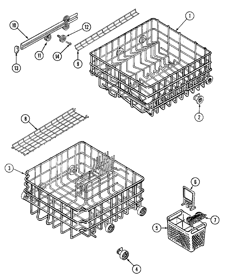 RACKS Diagram and Parts List for DW1000B  Jenn-Air Dishwasher