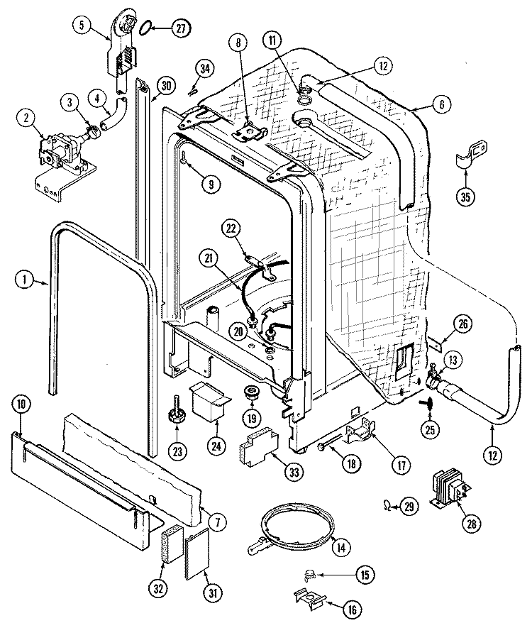 TUB Diagram and Parts List for DW1000B  Jenn-Air Dishwasher