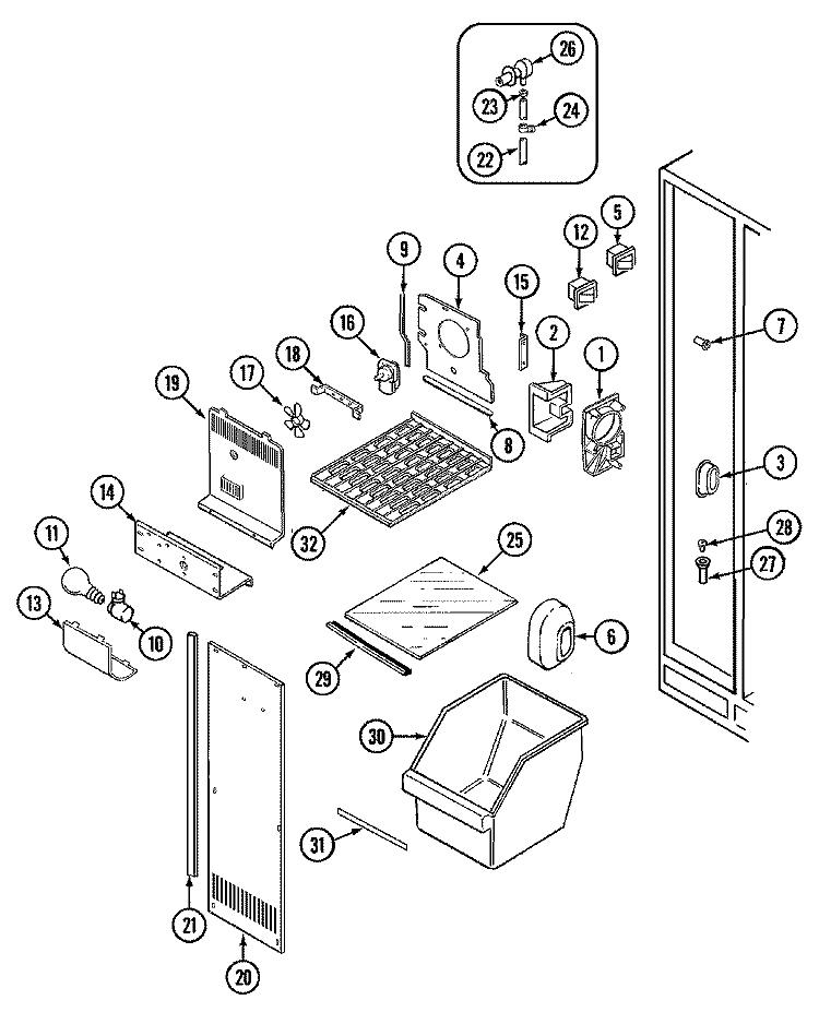 FREEZER COMPARTMENT Diagram and Parts List for CS22Y7DW  Crosley Refrigerator