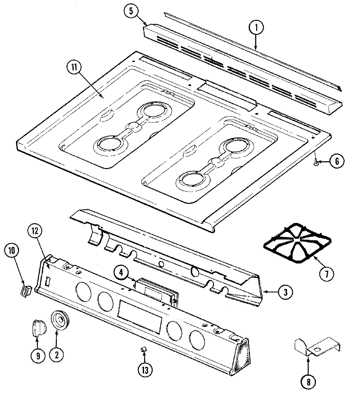 TOP ASSEMBLY Diagram and Parts List for CG6498VVV  Crosley Range