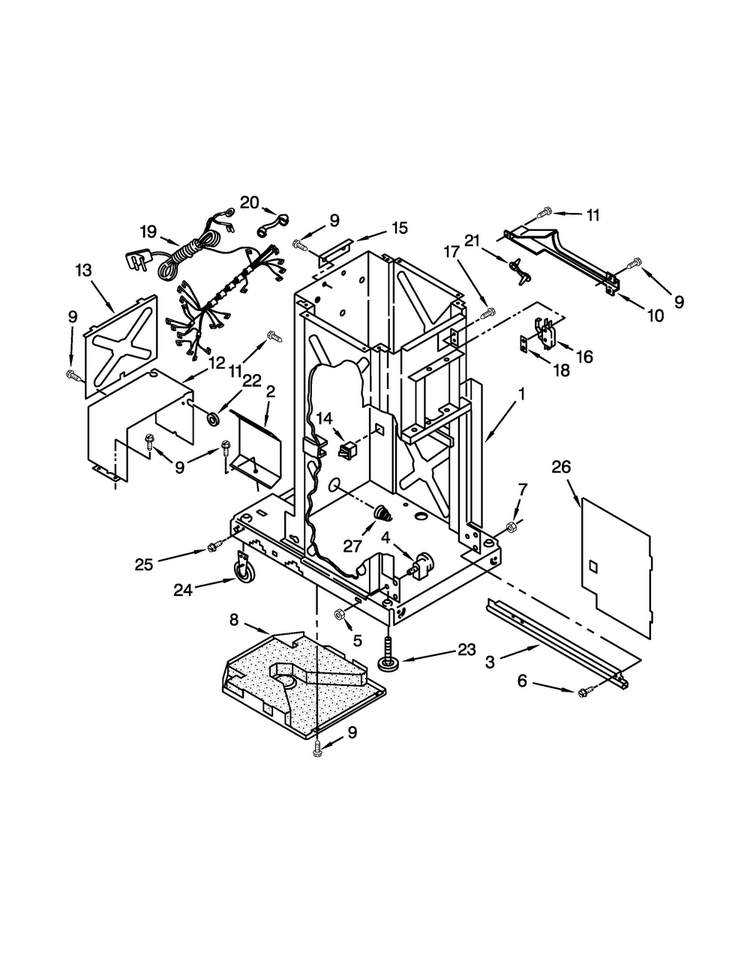 Frame Parts Diagram and Parts List for MTUC7500ADE1  Maytag Trash Compactor