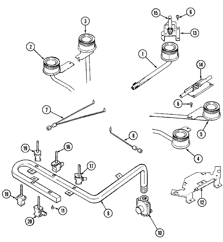 GAS CONTROLS (PILOT) Diagram and Parts List for D8320PW-L  Maytag Cooktop