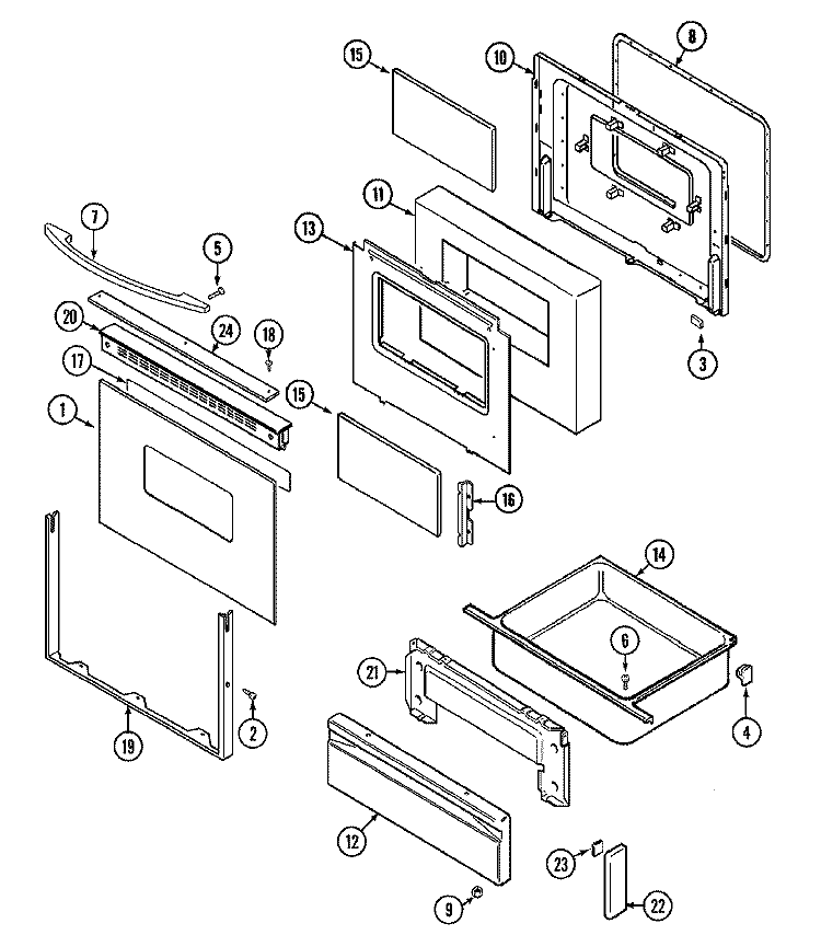 DOOR / DRAWER Diagram and Parts List for FCE30610W  Jenn-Air Range