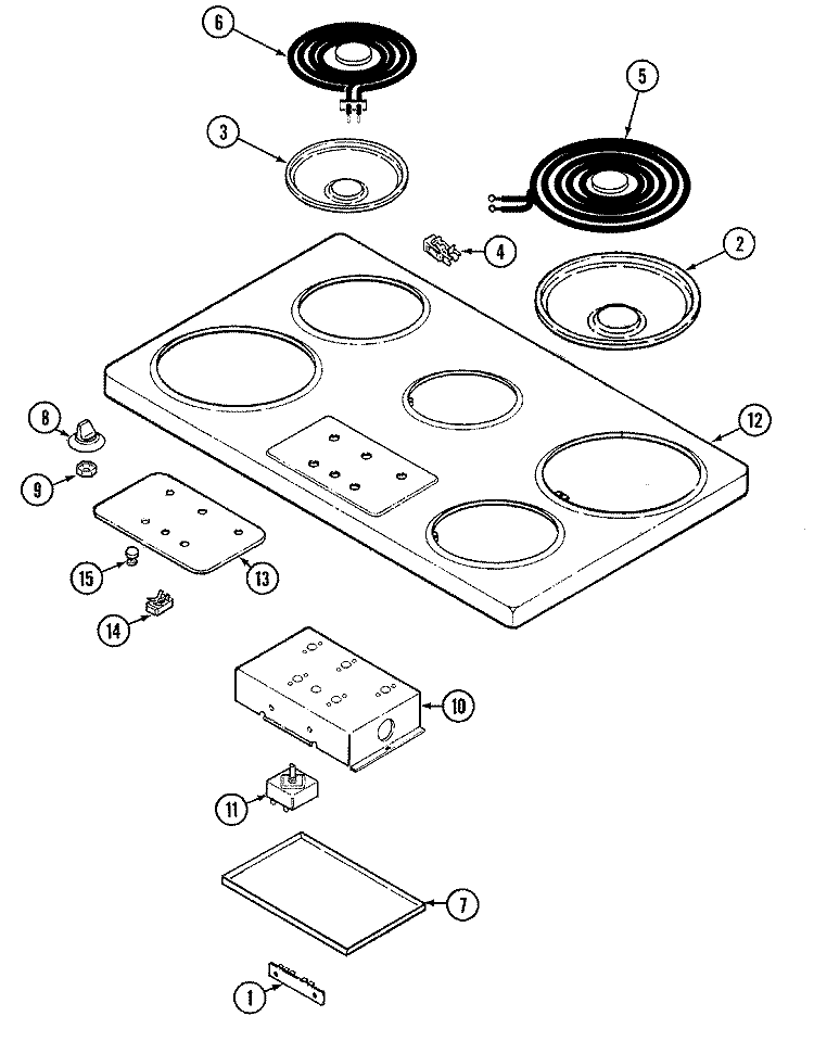 TOP ASSEMBLY Diagram and Parts List for 8720VB  Magic Chef Cooktop