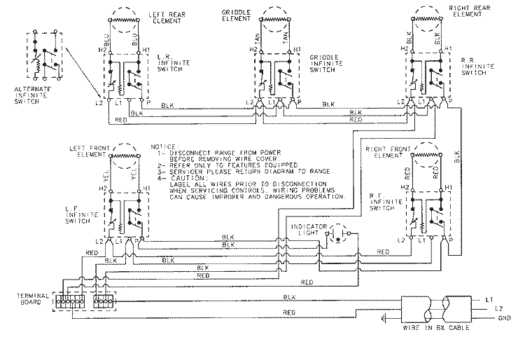 WIRING INFORMATION Diagram and Parts List for CEC1536AAW  Magic Chef Cooktop