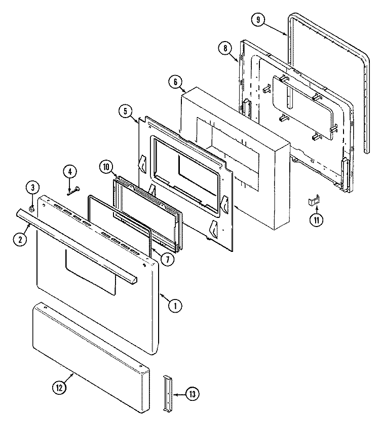 DOOR Diagram and Parts List for 3522WUV-D  Magic Chef Range