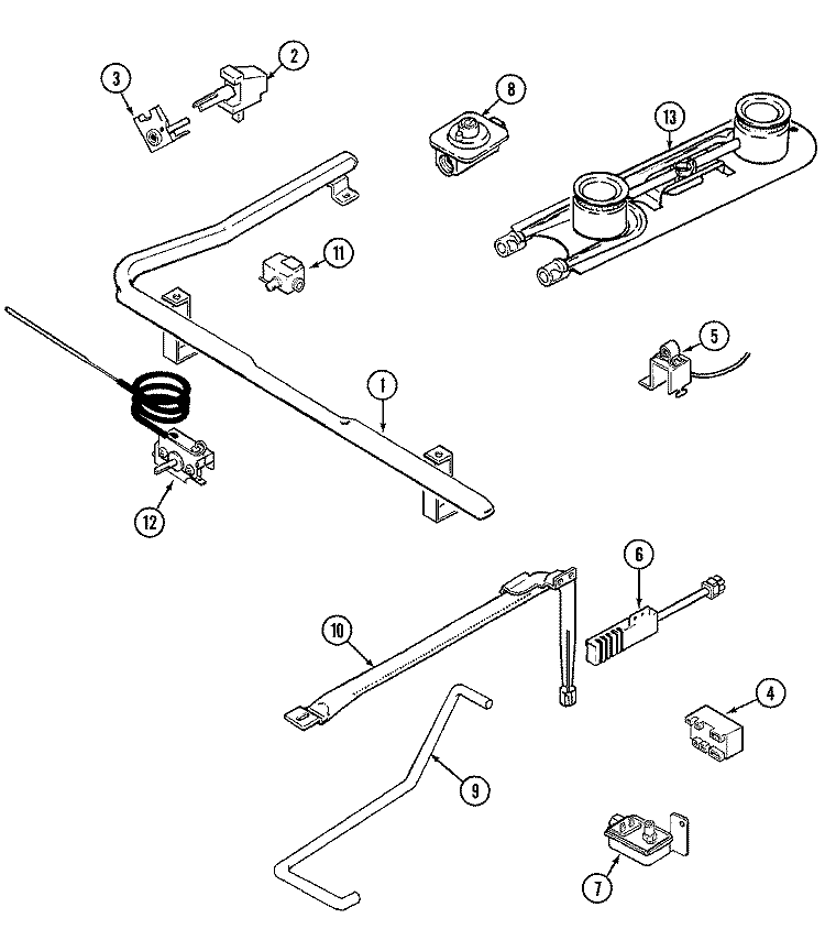 GAS CONTROL Diagram and Parts List for 3110PTW-KL  Magic Chef Range