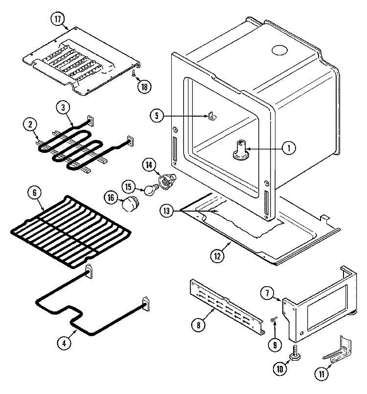 OVEN / BASE Diagram and Parts List for 3841SVW-D  Magic Chef Range