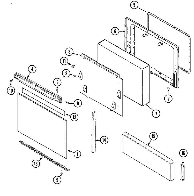 DOOR Diagram and Parts List for 3841SVW-D  Magic Chef Range