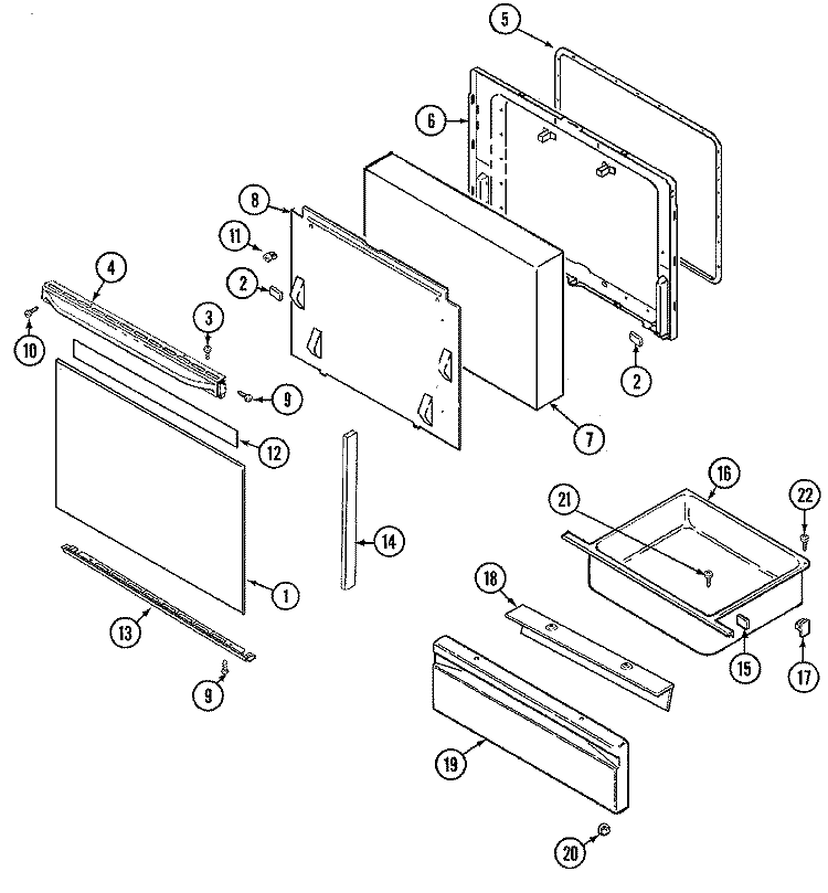 DOOR / DRAWER (3458SVx) Diagram and Parts List for 3458SVA  Magic Chef Range